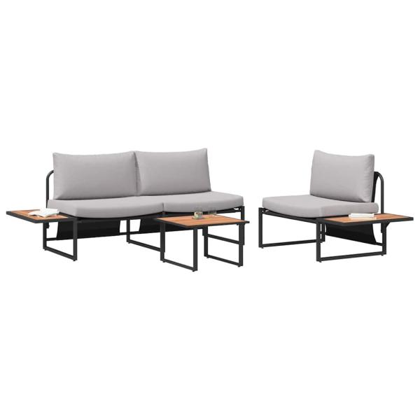 3-teiliges Garten-Sofa-Set mit hellgrauen Kissen