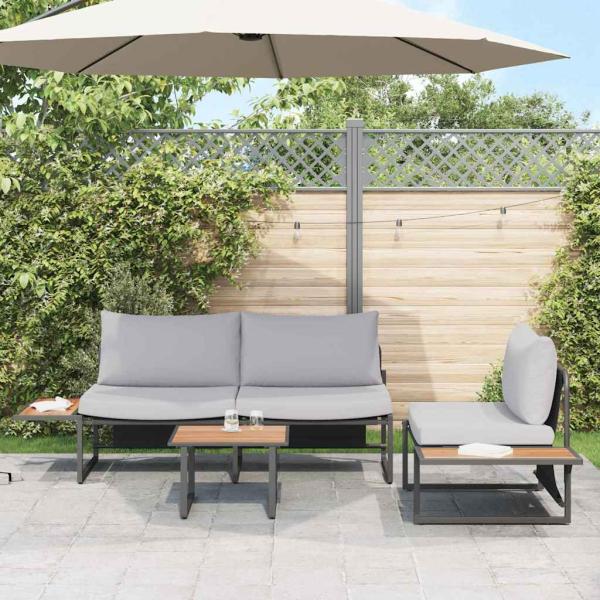 3-teiliges Garten-Sofa-Set mit hellgrauen Kissen
