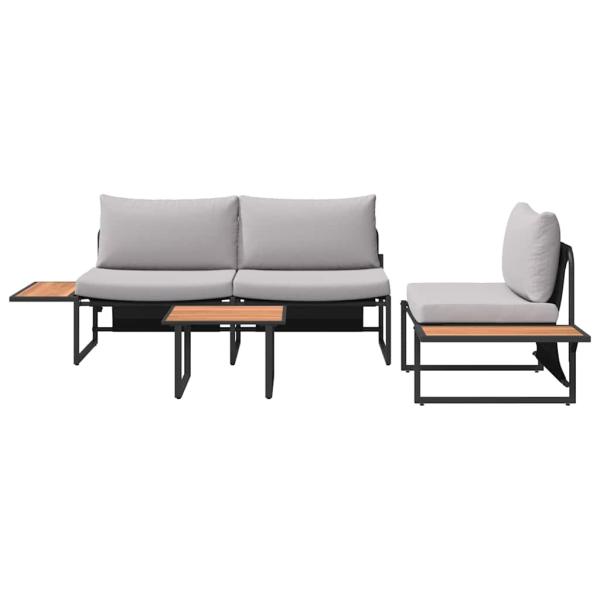 3-teiliges Garten-Sofa-Set mit hellgrauen Kissen