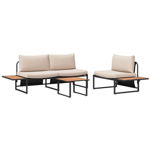 3-teiliges Garten-Sofa-Set mit taupefarbenen Kissen