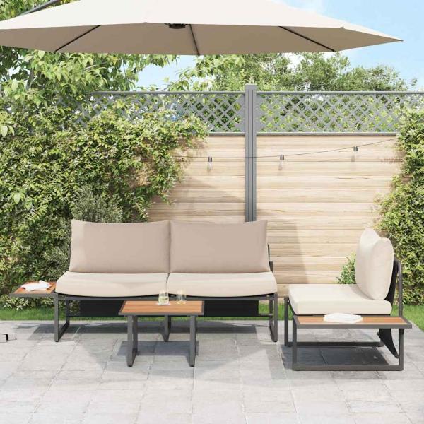 3-teiliges Garten-Sofa-Set mit taupefarbenen Kissen