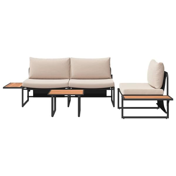 3-teiliges Garten-Sofa-Set mit taupefarbenen Kissen