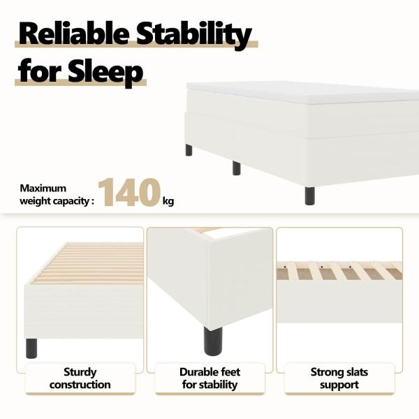Boxspringbett Creme 90x200 cm Cord-Stoff