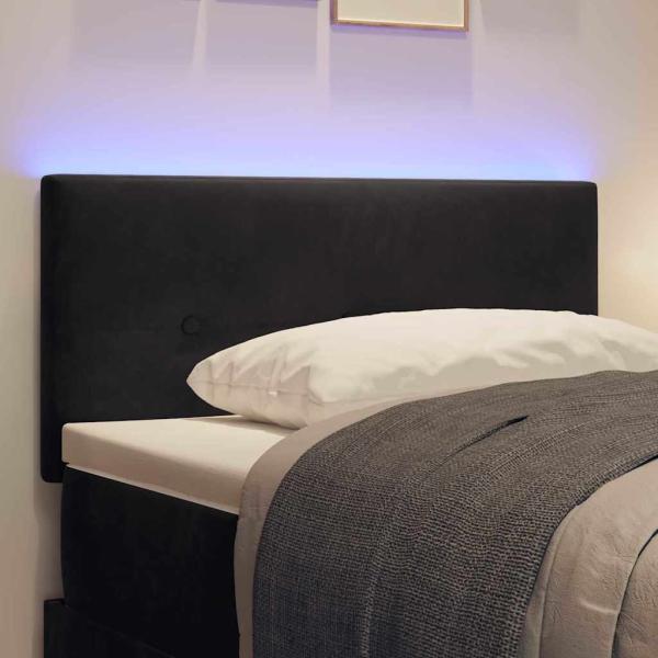 LED Kopfteil Mit Knopfheftung Schwarz 90 cm Samt