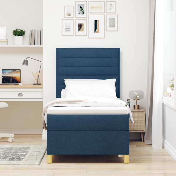 Boxspringbett mit Matratze Blau 100x200 cm Stoff