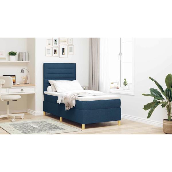 Boxspringbett mit Matratze Blau 100x200 cm Stoff