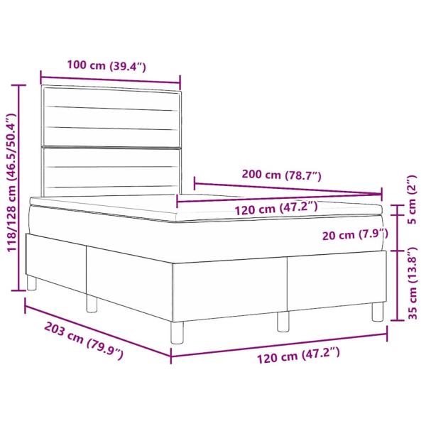 Boxspringbett mit Matratze Hellgrau 120x200 cm Stoff