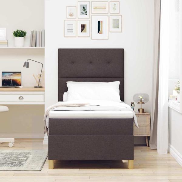 Boxspringbett mit Matratze Dunkelbraun 90x200 cm Stoff
