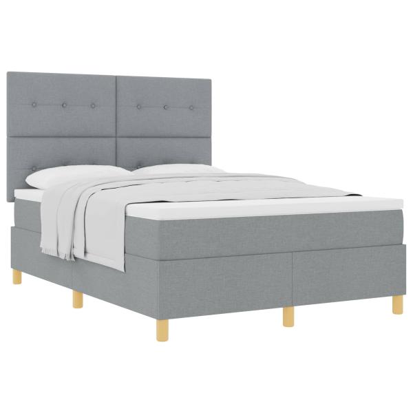 ARDEBO.de - Boxspringbett mit Matratze Hellgrau 140x190 cm Stoff