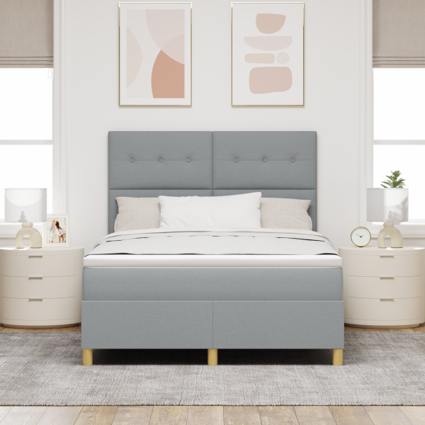 Boxspringbett mit Matratze Hellgrau 140x200 cm Stoff