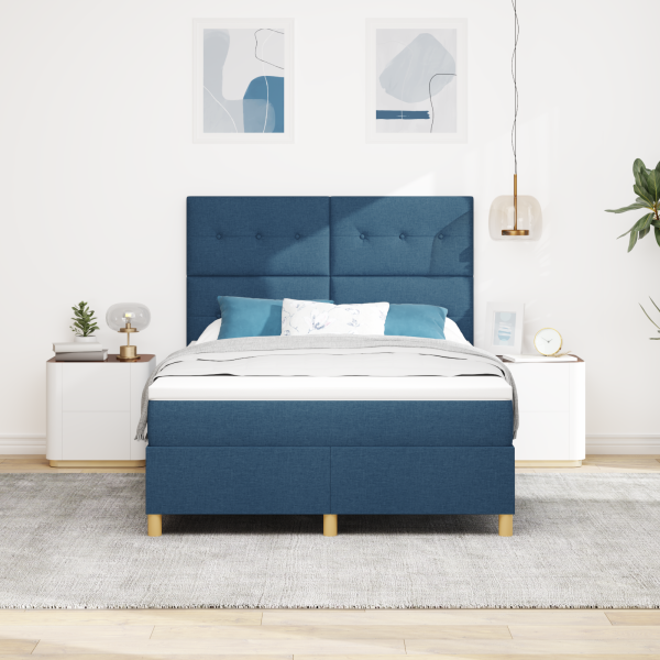 Boxspringbett mit Kopfteil Blau 140 x 200 cm Stoff