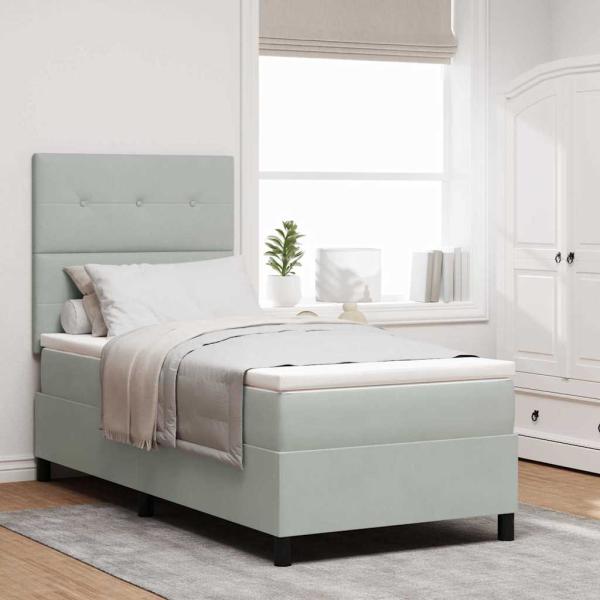 Boxspringbett mit Kopfteil Hellgrau 90 x 200 cm Samt