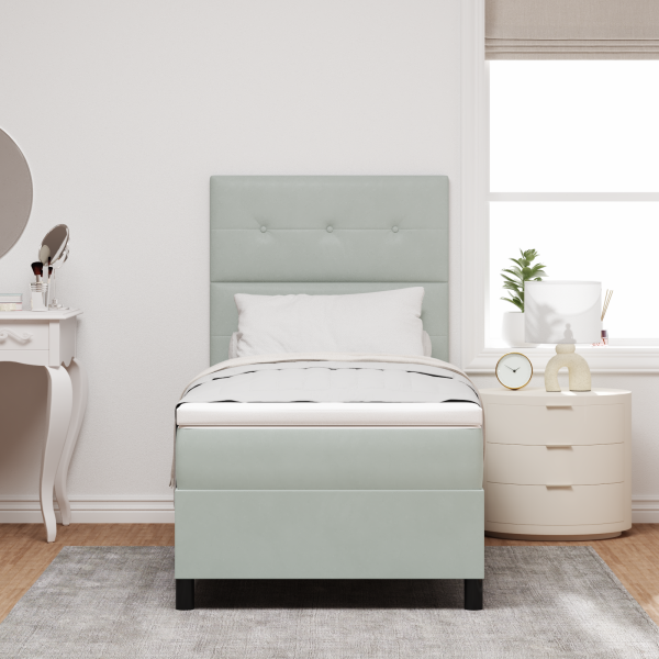 Boxspringbett mit Kopfteil Hellgrau 90 x 200 cm Samt