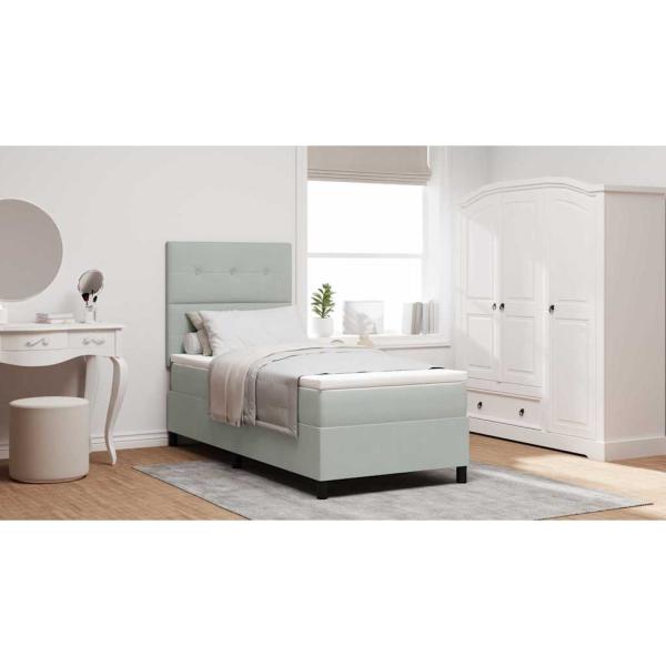 Boxspringbett mit Kopfteil Hellgrau 90 x 200 cm Samt