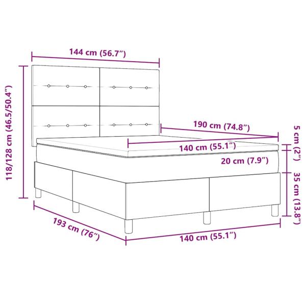 Boxspringbett mit Matratze Hellgrau 140x190 cm Samt