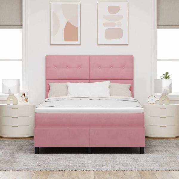 Boxspringbett mit Matratze Rosa 140x190 cm Samt