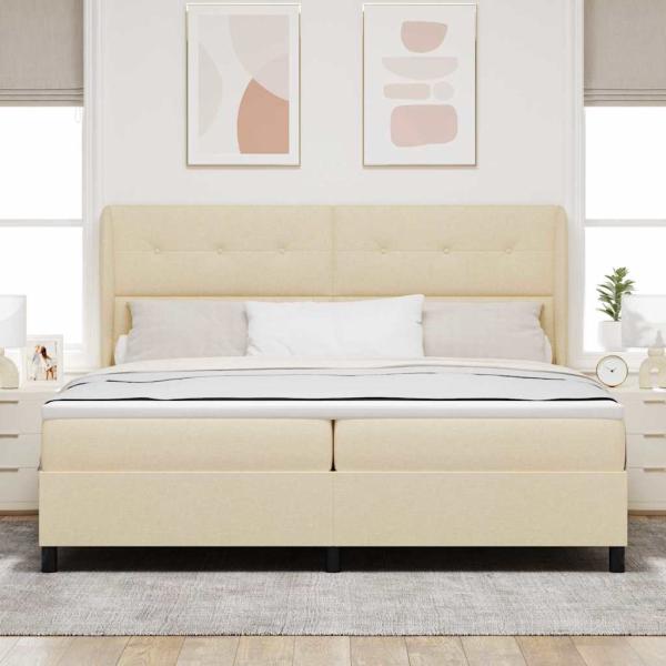 Boxspringbett mit Matratze - Creme, 200x200 cm Stoff