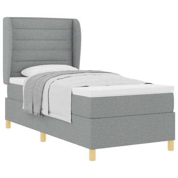 Boxspringbett mit Matratze in Hellgrau, 100x200 cm Stoff