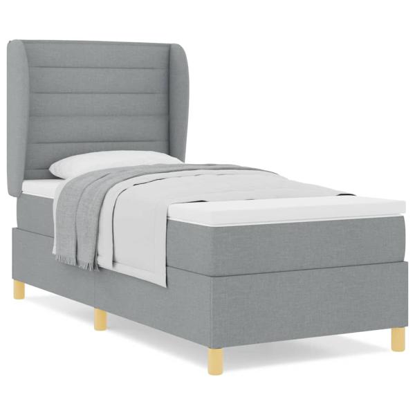 Boxspringbett mit Matratze in Hellgrau, 100x200 cm Stoff