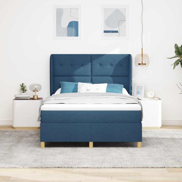 Boxspringbett mit Matratze - Blau, 160x200 cm, Stoff