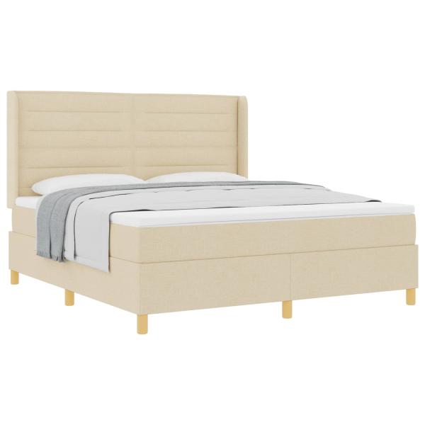 Creme Boxspringbett mit Matratze, 180x200 cm Stoff