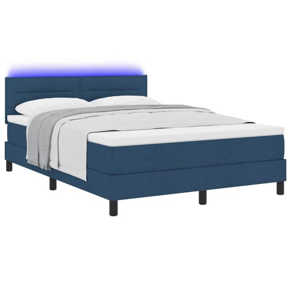 Boxspringbett mit LED-Lichtleisten Blau 140 x 190 cm Stoff