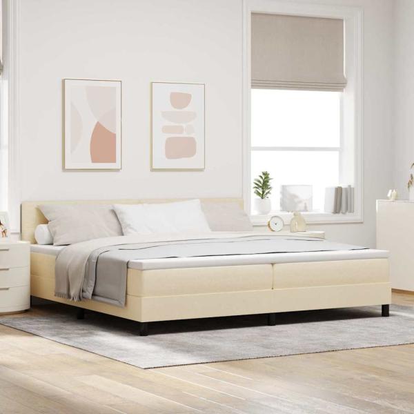 ARDEBO.de - Boxspringbett mit LED-Lichtleisten Creme 200 x 200 cm Stoff