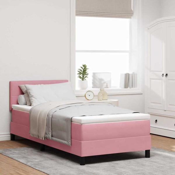 ARDEBO.de - Boxspringbett mit Matratze & LED Rosa 100x200 cm Samt
