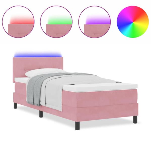 Boxspringbett mit Matratze & LED Rosa 100x200 cm Samt