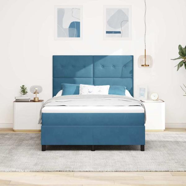 LED Boxspringbett mit Kopfteil Dunkelblau 160 x 200 cm Samt