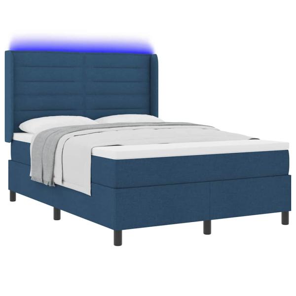 Boxspringbett mit Matratze und LED Blau 140x200 cm Stoff