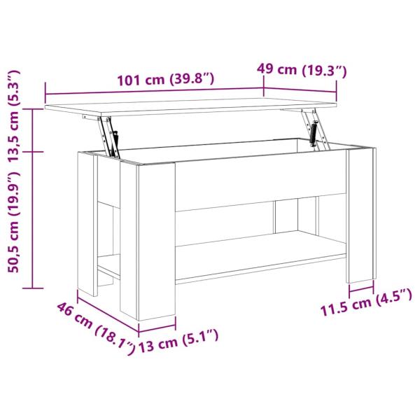 Schwarzer Eichen-Couchtisch - 101x49x52 cm Aus engineered Wood