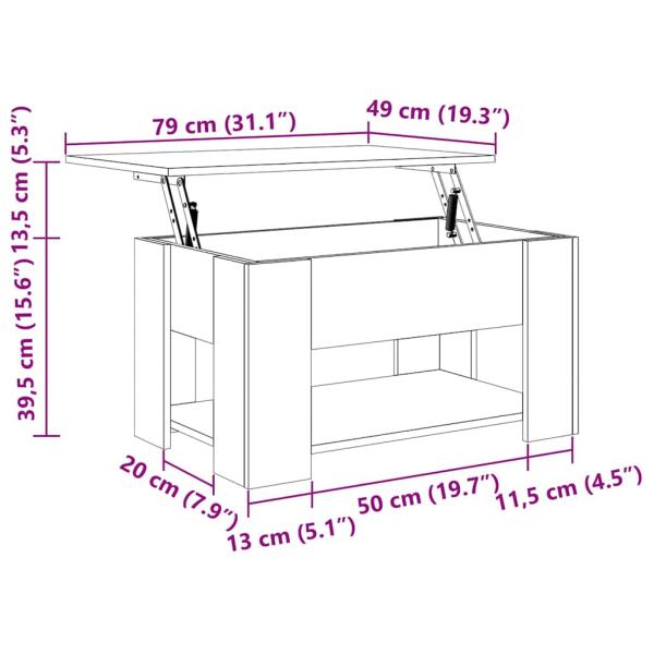 Schwarzer Eichencouchtisch 79x49x41 cm aus Holzwerkstoff