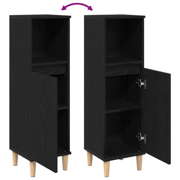 Badezimmer Schrank Schwarz Eiche 30x30x100 cm Holzwerkstoff