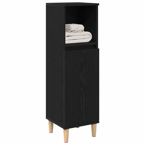Badezimmer Schrank Schwarz Eiche 30x30x100 cm Holzwerkstoff
