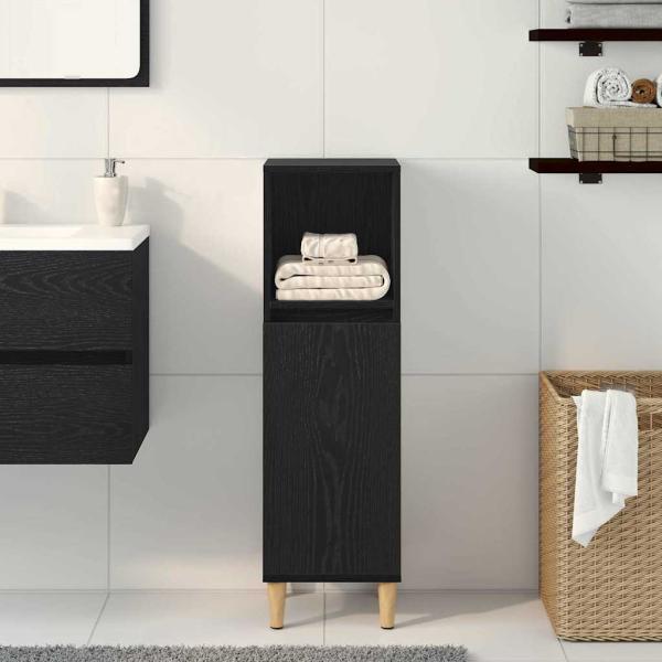 Badezimmer Schrank Schwarz Eiche 30x30x100 cm Holzwerkstoff