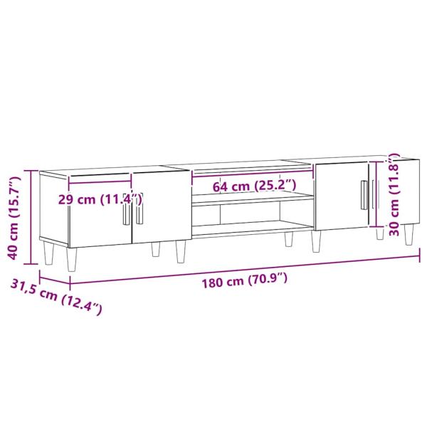 TV Schrank Schwarz Eiche 180x31,5x40 cm Holzwerkstoff