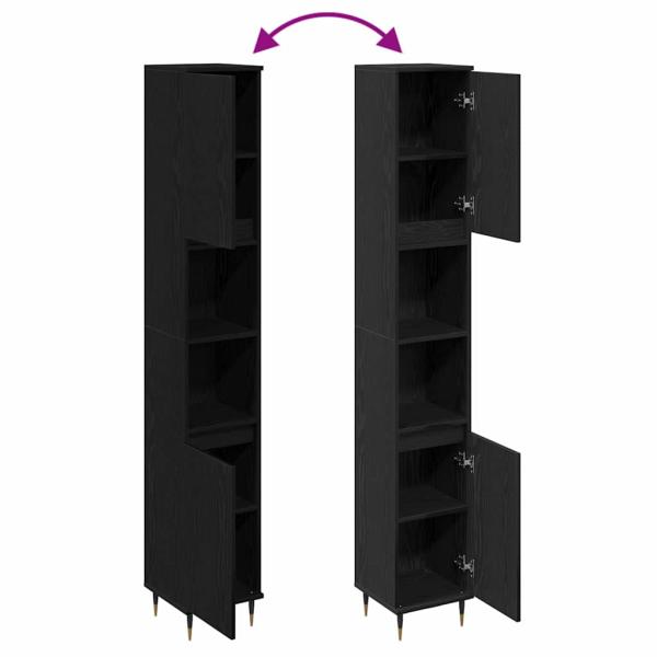 Badezimmer Schrank Schwarz Eiche 30x30x190 cm Sythetisches Holz