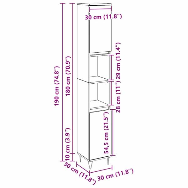 Badezimmer Schrank Schwarz Eiche 30x30x190 cm MDF