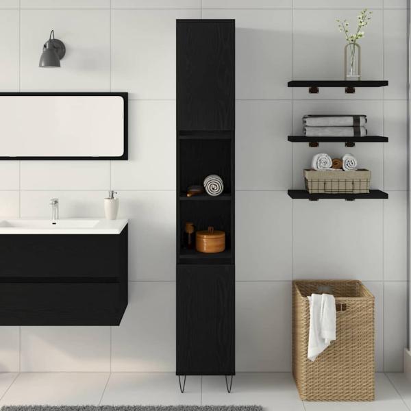 Badezimmer Schrank Schwarz Eiche 30x30x190 cm MDF