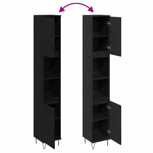 Badezimmer Schrank Schwarz Eiche 30x30x190 cm MDF