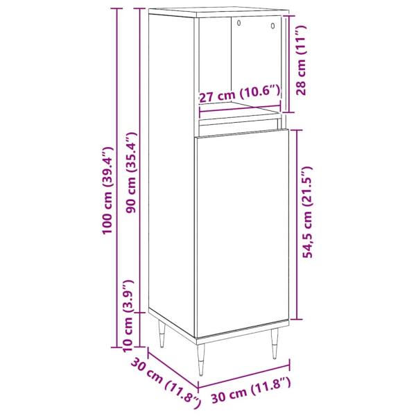 Badezimmer Schrank Schwarz Eiche 30x30x100 cm Sperrholz