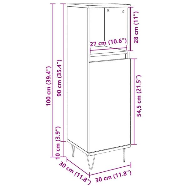 Badezimmer Schrank Schwarze Eiche 30x30x100 cm Holzwerkstoff