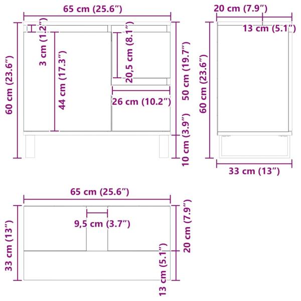 Waschbeckenschrank mit Tür Schwarz Eichen-Optik 65 x 33 x 60 cm