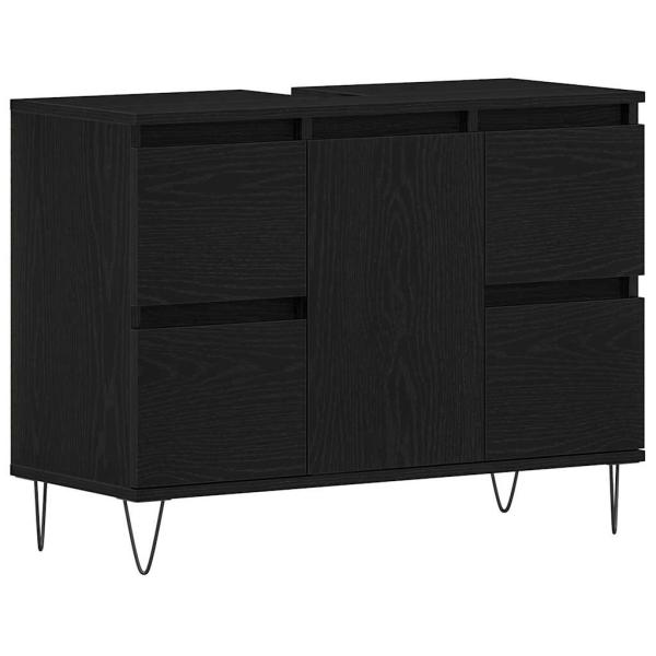 Badezimmer-Waschbeckenunterschrank Schwarz Eiche 80x33x60 cm Holzwerkstoff