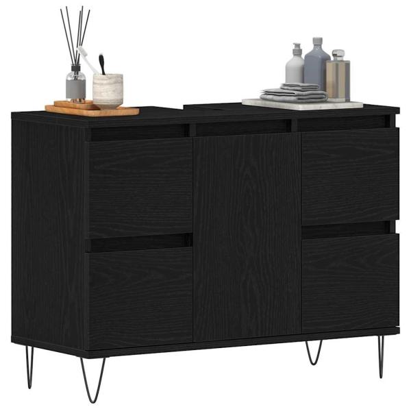 Badezimmer-Waschbeckenunterschrank Schwarz Eiche 80x33x60 cm Holzwerkstoff