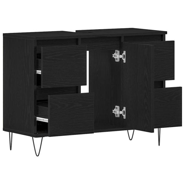 Badezimmer-Waschbeckenunterschrank Schwarz Eiche 80x33x60 cm Holzwerkstoff