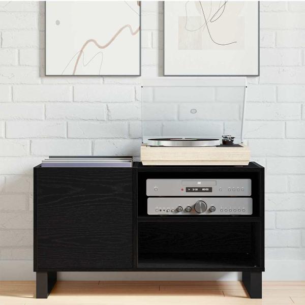Plattenschrank Schwarz Eiche 84,5x38x48 cm Holzwerkstoff