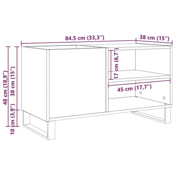 Plattenschrank Schwarz Eiche 84,5x38x48 cm Holzwerkstoff