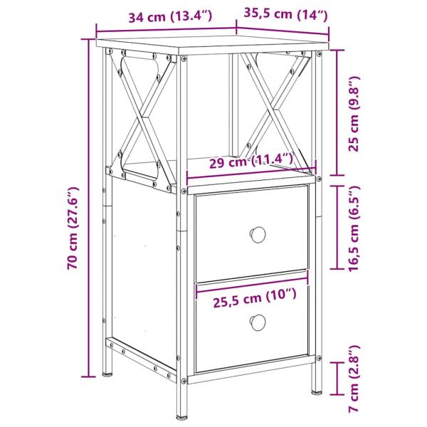 Nachttisch aus schwarzem Eichenholz 34x35,5x70 cm, Ingenieurlaminat